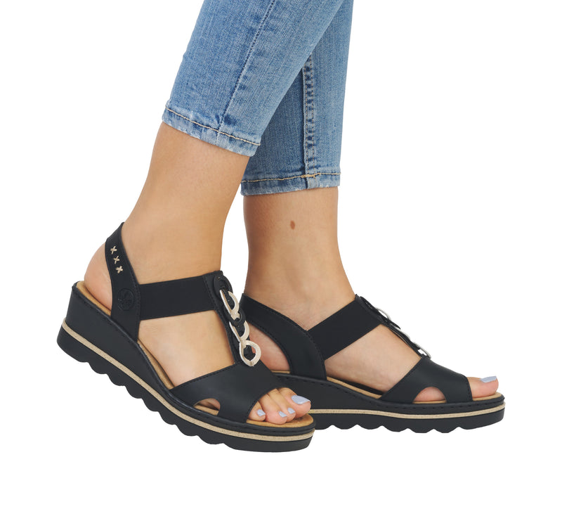 Rieker Ladies Slip On Wedge Sandal 67498-00