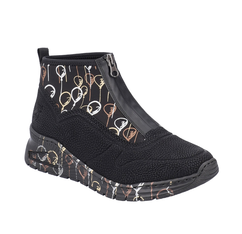 Rieker Ladies Black Low Wedge Ankle Boot M4953-00