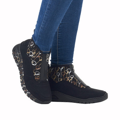 Rieker Ladies Black Low Wedge Ankle Boot M4953-00