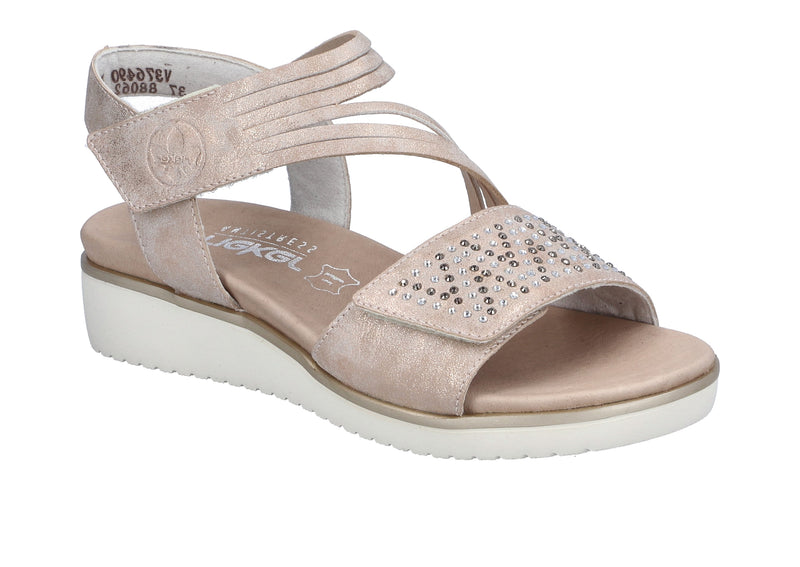 Rieker Ladies Double Velcro Low Wedge Sandal V3764-90