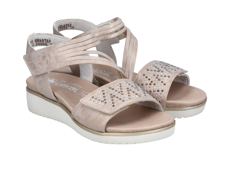 Rieker Ladies Double Velcro Low Wedge Sandal V3764-90