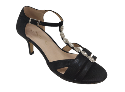 Coco Ritz Ladies Black Diamonte T-Bar Sandal 1007