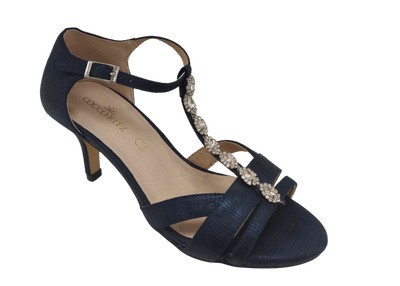 Coco Ritz Ladies Navy Diamonte T-Bar Sandal 1007