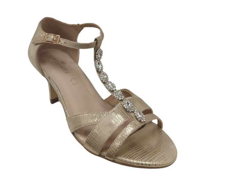 Coco Ritz Ladies Gold Diamonte T-Bar Sandal 1007