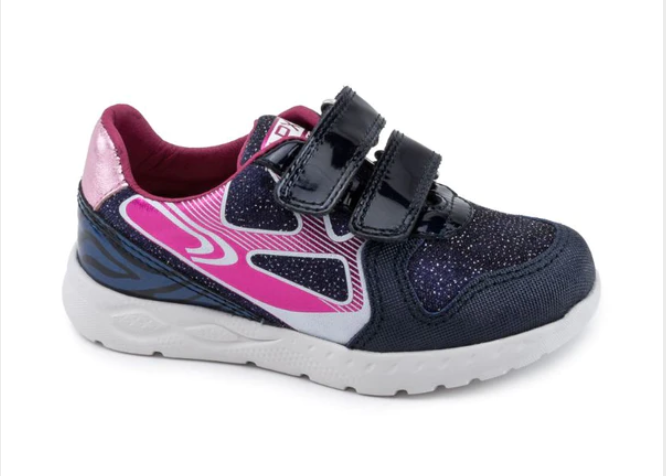 Pablosky Girls Double Velcro Charcoal Blue Trainer 297320