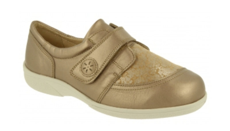 Easy B Owl Ladies Gold Velcro Stretch Shoe 78998G