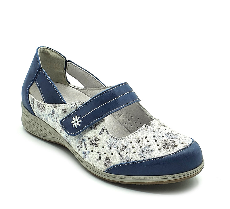 Suave Mary Jane Blue Ladies Strap Shoe 6030