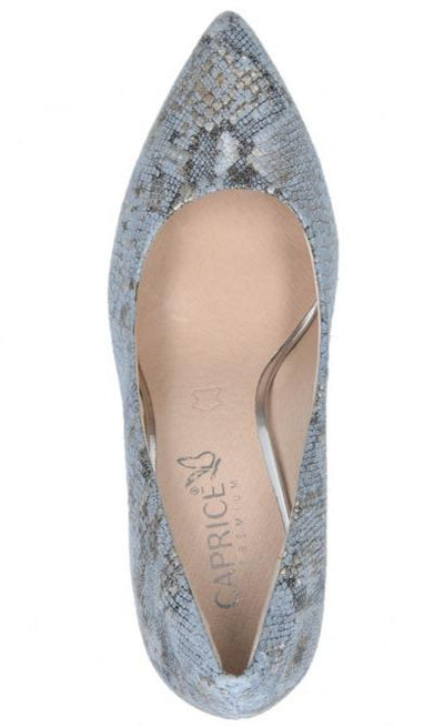 Caprice Ladies Sky Blue Snake Court Shoe 22416-913 - Finn Footwear