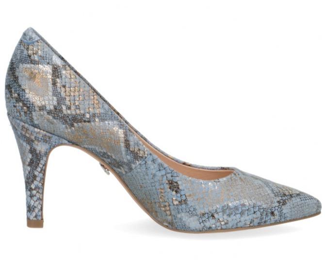 Caprice Ladies Sky Blue Snake Court Shoe 22416-913 - Finn Footwear