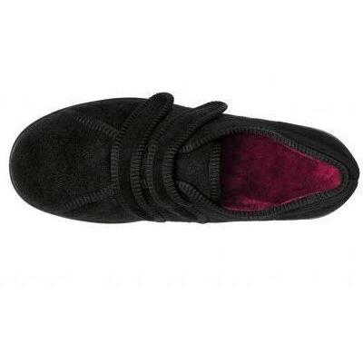 Easy b Eunice Ladies Black Double Strap House Shoe 2E-4E Fit - Finn Footwear